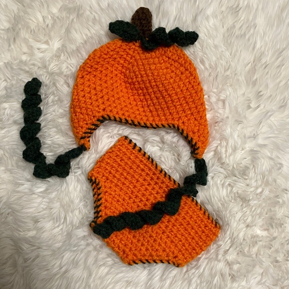 Other - Orange Crochet Pumpkin Hat and Scarf Set